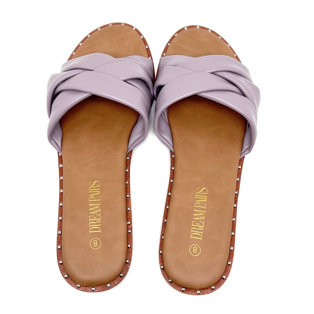 Dream Pairs Slides Slip On Studded Flat Sandals Taro Purple Size 8 - Picture 6 of 12